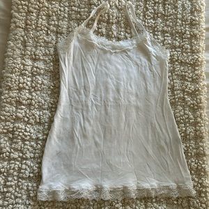 White cotton tank top with lace detail